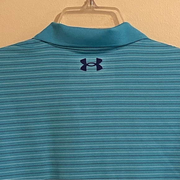 Under Armour Shirt Mens Large Teal Striped Performance Polo Shirt Stretch - Picture 7 of 11